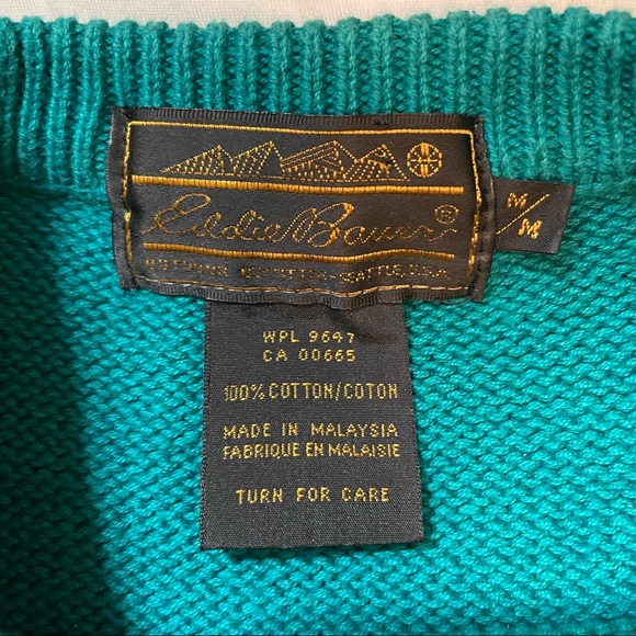 Vintage Eddie Bauer Emerald Green Chunky knit cotton sweater Size Medium - Picture 2 of 4